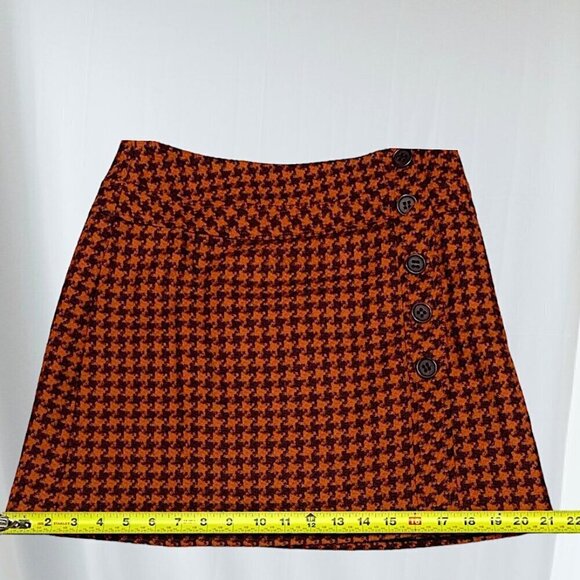 JOSEPH Rust Orange and Brown Houndstooth Wool Mini Skirt Size 38/6 - Picture 13 of 13